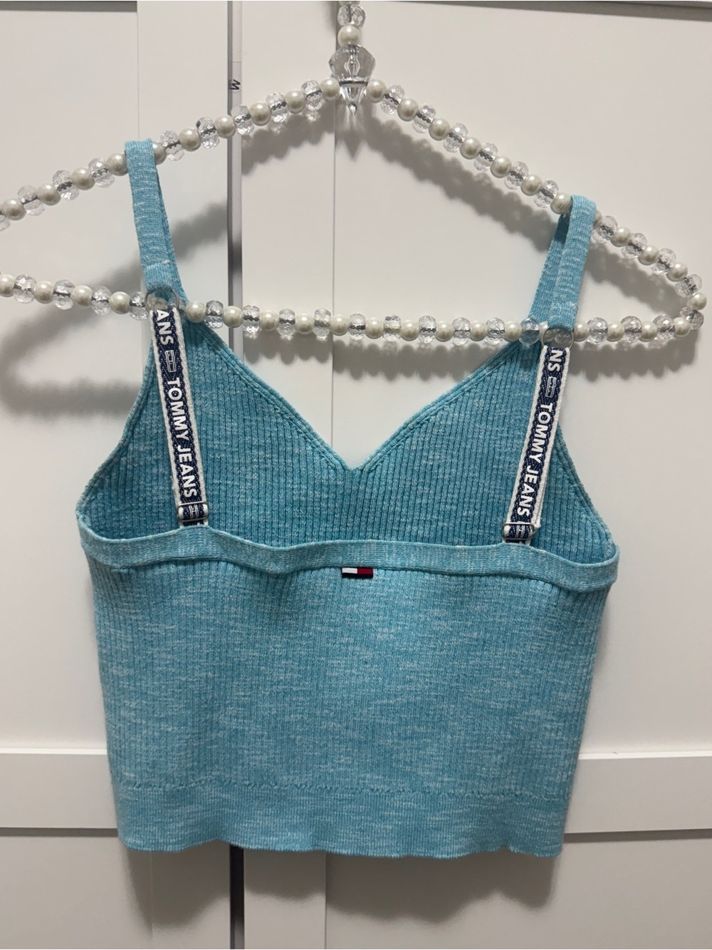 Tommy Jeans Light Blue Ribbed Sweater Knit Crop Top XS